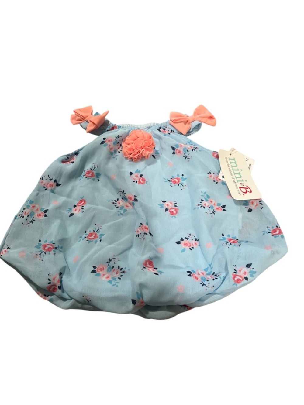 Mini B - Blue Floral Baby Dress with Coral Accents 3 months NWT
